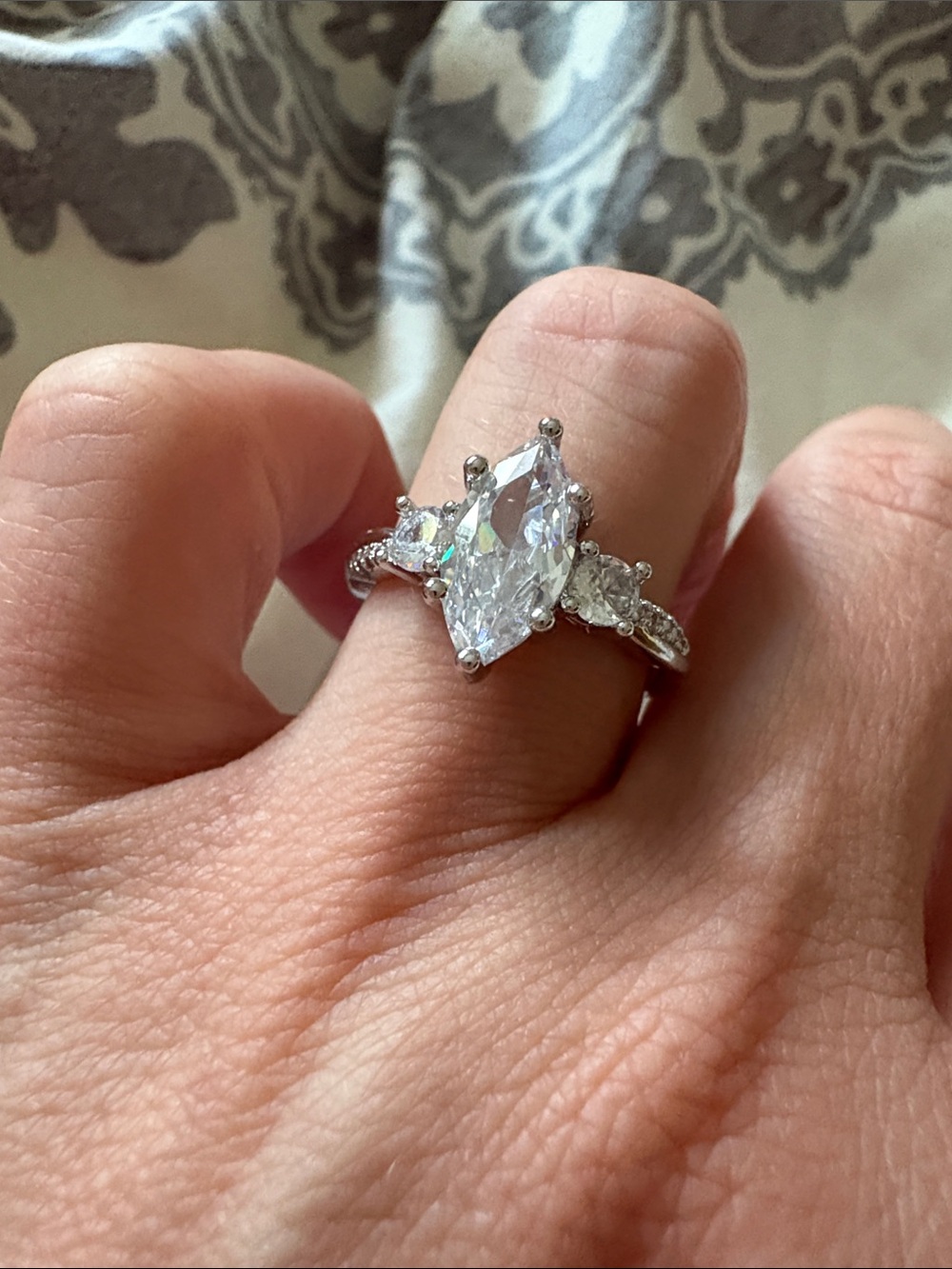 Elegant Marquise Cubic Zirconia Three-Stone Ring in Silver